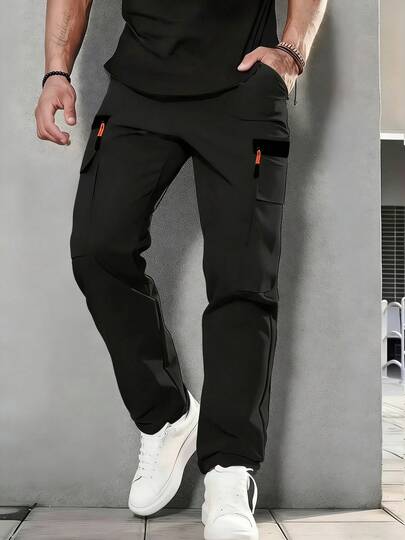Men's Outdoor Multi-Pocket Cargo Pants, With Drawstring Waistband Design, Provide Ample Storage Space, Suitable For Outdoor Activities, Hiking And Daily Wear