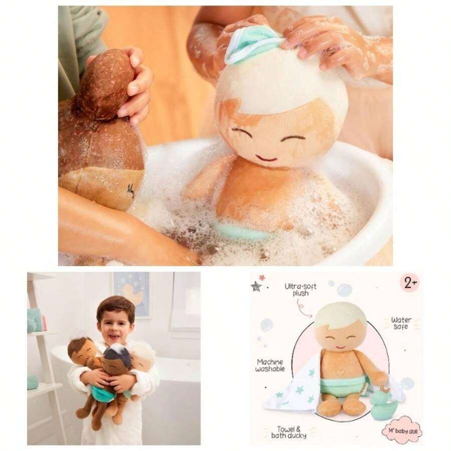 u2013 14 - Inch Washable Bath u2013 Soft Plush Body Real u2013 Blond Hair Tub Accessories u2013 Bath Toys u2013 Ages 2 Years Old u2013 Plush Bath - - Cabello Rubio - Niño - Ver 1