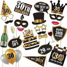 1 bolsa de feliz cumpleaños 30, 40, 50, 60, palo de papel, accesorios para fotomatón,áscara, fotomatón, aniversario, decoración de de cumpleaños para adultos GZSH - 30 - Ver 12