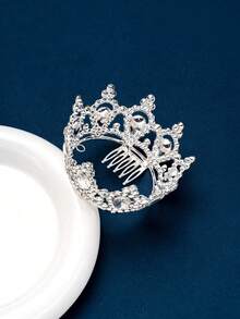 镂空白色水晶水钻小圆皇冠头饰，优雅别致，适合婚礼、派对等场合，引领潮流 - 銀色 - 查看 4