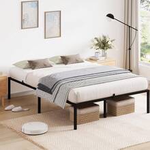 Marco de cama tamaño matrimonial, plataforma metálica de 35,5 cm, resistente con soporte de listones de hierro, espacio de almacenamiento debajo de la cama, capacidad de peso de 362 kg, no necesita somier. - 75,2" de largo x 53,9" de ancho x 13,8" de alto - Ver 7