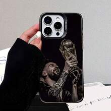 New  Phone Case With A Design Of A Football Player Holding A Trophy, Featuring A Matte Surface And Shockproof Function. Suitable For Various  Models, Including 11 To 17 And Their Pro Versions. - Silver - View 4