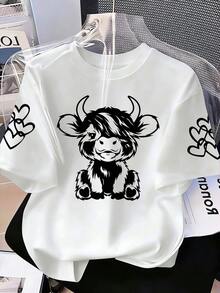 Tween Girl Cartoon Graphic Print Round Neck Short Sleeve T-Shirt - White - View 3