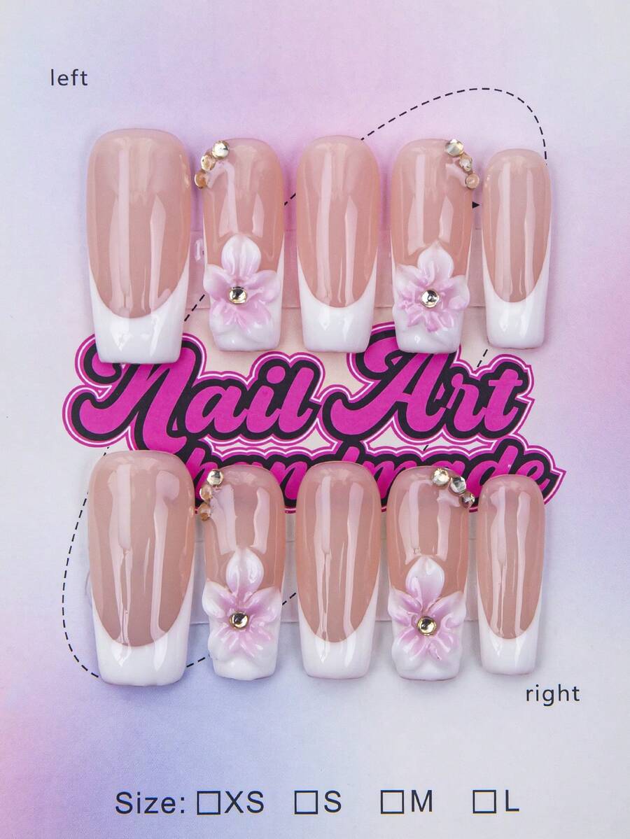 Bộ 10 móng giả hình dáng Y2K - Làm thủ công, móng hồng, móng trắng, móng trắng kiểu Pháp, thiết kế mèo 3D và nút 3D thủ công, họa tiết chấm bi và sọc vẽ tay, điểm nhấn ngôi sao vàng lấp lánh, móng tay dễ thương tinh tế - Thích hợp cho phụ nữ và bé gái, dự tiệc, đám cưới, sử dụng hàng ngày, tự làm móng nghệ thuật, bộ dụng cụ làm móng, móng giả thủ công. - trắng - Xem 1