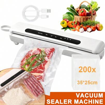 Fully Automatic Mini Sealing Machine, Portable Rechargeable Small Food Vacuum Sealing Machine, Food Preservation Sealing Machine, Fully Automatic Sealing, 4-Mode Multifunctional Dry And Wet Universal Vacuum Preservation Sealing Machine, Including 200 Transparent Sealing Pockets