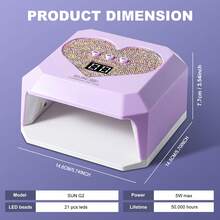 LIMEGIRL 专业UV美甲灯，彩色水晶心形美甲烘干机，大容量凝胶美甲灯，配有可爱的心形定时按钮，快速固化灯，带液晶显示屏和自动感应功能，适用于凝胶美甲，圣诞礼物，适合女性和女孩，可用于美甲沙龙和家庭使用，紫色、粉色、白色 - 紫色 - 查看 8