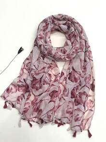 Nuevo pañuelo estampado bohemio, chal ligero y transpirable con flecos, elegante estilo de protección solar para mujer, ideal para la playa y los viajes - Rosa vieja - Ver 1