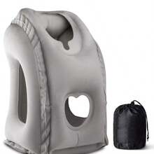 Almohada de viaje inflable con diseño ergonómico y válvula patentada - Soporte para el cuello y la cabeza para aviones, coches, trenes y siestas en la oficina - Lavable a mano, gris, adecuada para vuelos largos, accesorio de viaje. - Gris - Ver 10