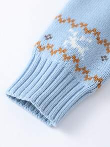 Annil Children's Clothing, Girls' Round-Neck Pullover Sweater, Winter Fair Island Jacquard Fashionable And Warm Thick Knitted Sweater - Sunshine Blue - View 4