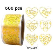 1 Roll Valentine's Day Gold Transparent Heart-Shaped Self-Adhesive Labels, Transparent Hot Stamping Gift Box Sealing Stickers, Heart-Shaped Gift Box Packaging Stickers, Suitable For Valentine's Day, Weddings And Other Occasions - Gold - View 2