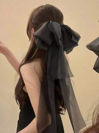 1pc Extra Large Mesh Bow Ribbon Clip Elastic Hair Claw Clip, Elegant Atmosphere Hair Accessory For Women, Suitable For Daily Wear, Party, Wedding