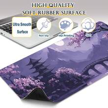 1pc Extra Large Gaming Mouse Pad - Non-Slip Rubber Base, Extra Long Desk Mat, Japanese Cherry Blossom Pagoda Pattern, Purple Background Watercolor Art Design, Suitable For Computer, Office, Office Decor, Artistic Design, Durable Material, Suitable For Office Workers - Purple - View 11