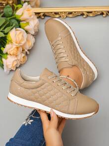 Fashionable Women's Casual Flat Sneakers, Versatile Shoes - Khaki - View 2