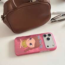 日系卡通全包双层粉色奈良美智手机壳，适用于 17 Pro Max/ 16 Pro Max/15 Pro Max/14 Pro/13，可爱手机壳/时尚手机壳/女士手机壳/创意设计手机壳 - 粉色 - 查看 11