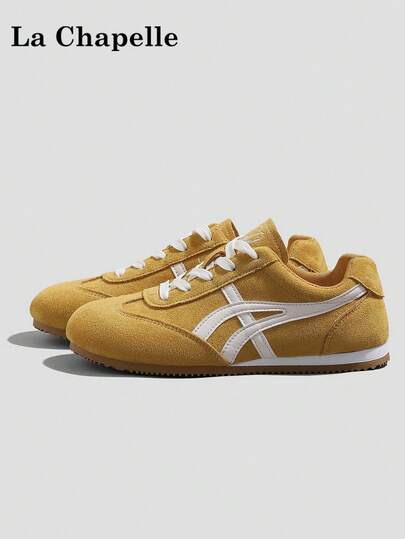 1双 La Chapelle 女士厚底系带软底休闲鞋，低帮户外平底鞋，圆头低跟纯色优雅软底徒步鞋，适合学生毕业照，女士低帮皮质运动鞋