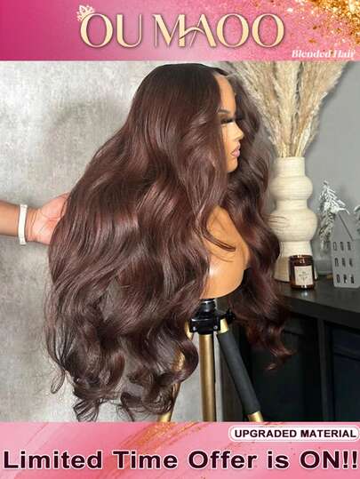 200 % densitet 13x4 blandad peruk med spetsfront, chokladbrun peruk med spetsfront, brasilianska vattenvågor med spetsfront, 200 % densitet brun vattenvågor, förplockad, med babyhår, förblekta knutar, naturlig hårlinje, lämplig för vardagsbruk