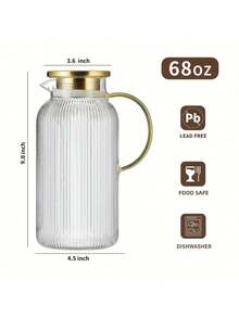 LOVEWE 2pcs Glass Pitcher Set With Lid, 68oz Classic Vertical Stripes Water Pitcher, For Cold Brew, Coffee, Lemonade, Iced Sun Tea, Beverage, Heat Resistant. Making It The Top Choice For Gifts During Christmas, Halloween And Thanksgiving.,  Iced Tea Dispenser, Striped Glass Design, Premium Drink Dispenser, Highquality Pitcher, Drink Dispensing Set, Glass Carafe Set, Coffee Enthusiasts, Tea Lovers - 2件-透明 - 查看 3