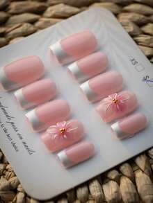 【情人节礼物】10片装 Y2K 风格 | 白色边框花朵美甲贴片 | 手工法式方头美甲 | 白色法式边框+白色边框花朵假指甲 | 温柔甜美，四季必备美甲贴片 | 适合通勤、派对、日常佩戴 | 是送给女孩和女士的最佳礼物。美甲用品 - 彩色 - 查看 5