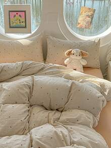 Bộ 3 món 100% Polyester họa tiết trái tim sọc cổ điển, gồm 2 vỏ gối và 1 vỏ chăn (không kèm ga trải giường). - Nhiều màu - Xem 8