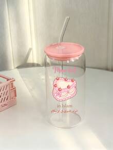 16oz Pink Bow Cake Iced Drink Glass Straw Cup For Girls, Coffee, Matcha, High-Temperature Printed, Washable & Reusable, Tin Can Shaped Glass Straw Cup, Iced/Hot Drink Cup, Best Gift Choice - Multicolor - View 4