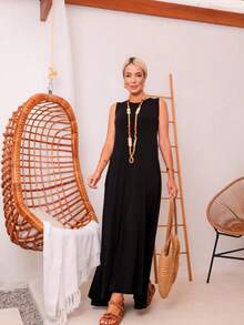 Long Dress In Viscose/Lycra Blend With Side Pockets. - 黑色 - 查看 1
