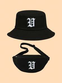 2pcs Kids Black Greek Alphabet Bucket Hat Set, Fashionable Personalized Sun Protection Hat, Compact Lightweight Versatile Packable, Practical Gift For Children, Suitable For Boys & Girls In All Seasons For Picnic, Daily Outdoor, Hiking, Fishing, Travel, School - Black - View 34