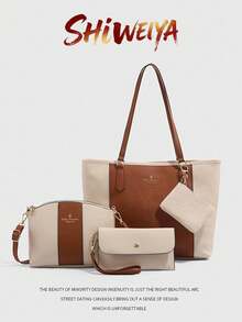 Túi Tote trơn nhiều màu, sức chứa lớn, nhiều mảnh, họa tiết chữ thập, phong cách Châu Âu và Mỹ mới, Túi xách đeo chéo vai cổ điển - Xem 1