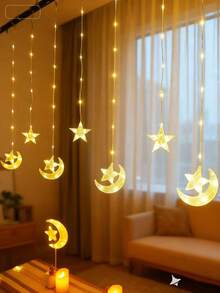 Dây đèn LED 82 bóng, dài 2m/6.56ft, đèn trang trí rèm hình sao và trăng, chạy bằng pin, đèn trang trí nhà cửa trong nhà, thích hợp cho đám cưới, tiệc tùng, ngày lễ, phòng ngủ, trang trí tường. - Nhiều màu - Xem 6