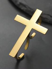 TEAMER 1pc Minimalist Stainless Steel Cross Midi Ring, Adjustable Open Band, Unisex Fashion Punk Style Gift - Simple Series - View 4