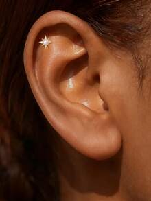 1pc 925 Sterling Silver Cartilage Earrings For Women Flat Back Hypoallergenic Stud Hoop Cartilage Earring Daith Conch Tragus Helix Piercing Jewelry Gift For Women - Gold - View 6