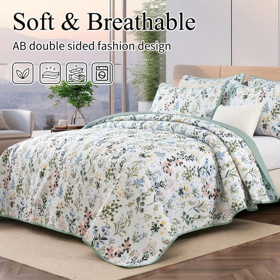 2/3pcs Printed Bedspread Set (Bedspread*1, Pillowcase*1/2, Pillow Insert Not Included), Fashionable Printed Design, Beautiful, Breathable And Comfortable, Soft, Suitable For Bedroom, Hotel, Guest Room, Bedding Set, All Season - Multicolor - View 1