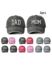 1pc/2pcs Embroidered "DAD/MOM" Washed Baseball Cap, Suitable For Couples, Outdoor Sun Protection, Casual, Travel, Beach, Versatile Y2K Style Sun Hat,Summer,Holiday,Festival - Baseball Cap - View 1