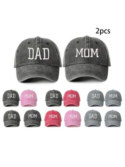 1顶/2顶绣有“爸爸/妈妈”字样的水洗棒球帽，适合情侣佩戴，户外防晒，休闲、旅行、海滩皆宜，Y2K风格男女通用遮阳帽