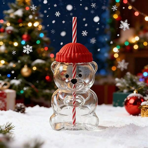 20oz Unlabeled Glass Bear Cup, Honey Bear Straw Cup With Lid, Cute Mug, Bear Duck Bill Cup For Coffee, Beer, Wine, Cocktail