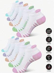 5 双女士运动踝袜，低帮隐形压缩踝袜 - 吸湿透气运动袜，适合跑步、徒步旅行、锻炼，带足弓支撑，女士健身低帮跑步袜，必备缓冲运动袜，时尚设计，舒适贴合。 - 彩色 - 查看 1