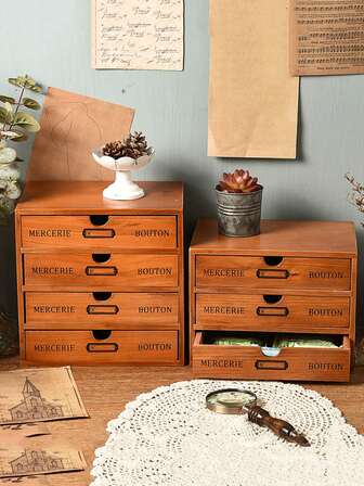 1 pieza Gabinete de almacenamiento de madera con 5 cajones, organizador de escritorio vintage, pequeño gabinete de almacenamiento de sobremesa para dormitorio, oficina