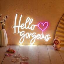 1pc Hello Gorgeous Neon Sign Light, Backboard Neon, Wall LED Neon Signboard Home Decoration, Bedroom Atmosphere Decoration, Beauty Bedroom Decoration Art, KTV Decoration, Birthday Gift