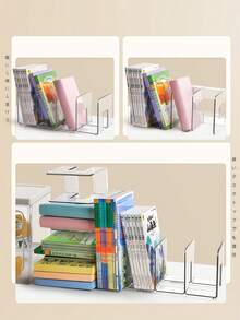 Multifunctional Desktop Organizer Rack, Transparent Desktop Book Storage Rack, Unisex, Adjustable & Stackable, Home/Office/Dorm Desk Storage Accessory, File Holder - Multicolor - View 8