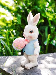 1pc Creative Cute Rabbit Miniature Statue Decor, Easter Sunday Ornament, Handmade Craft, Garden Decoration, Spring Animal Figurine - Multicolor - View 5