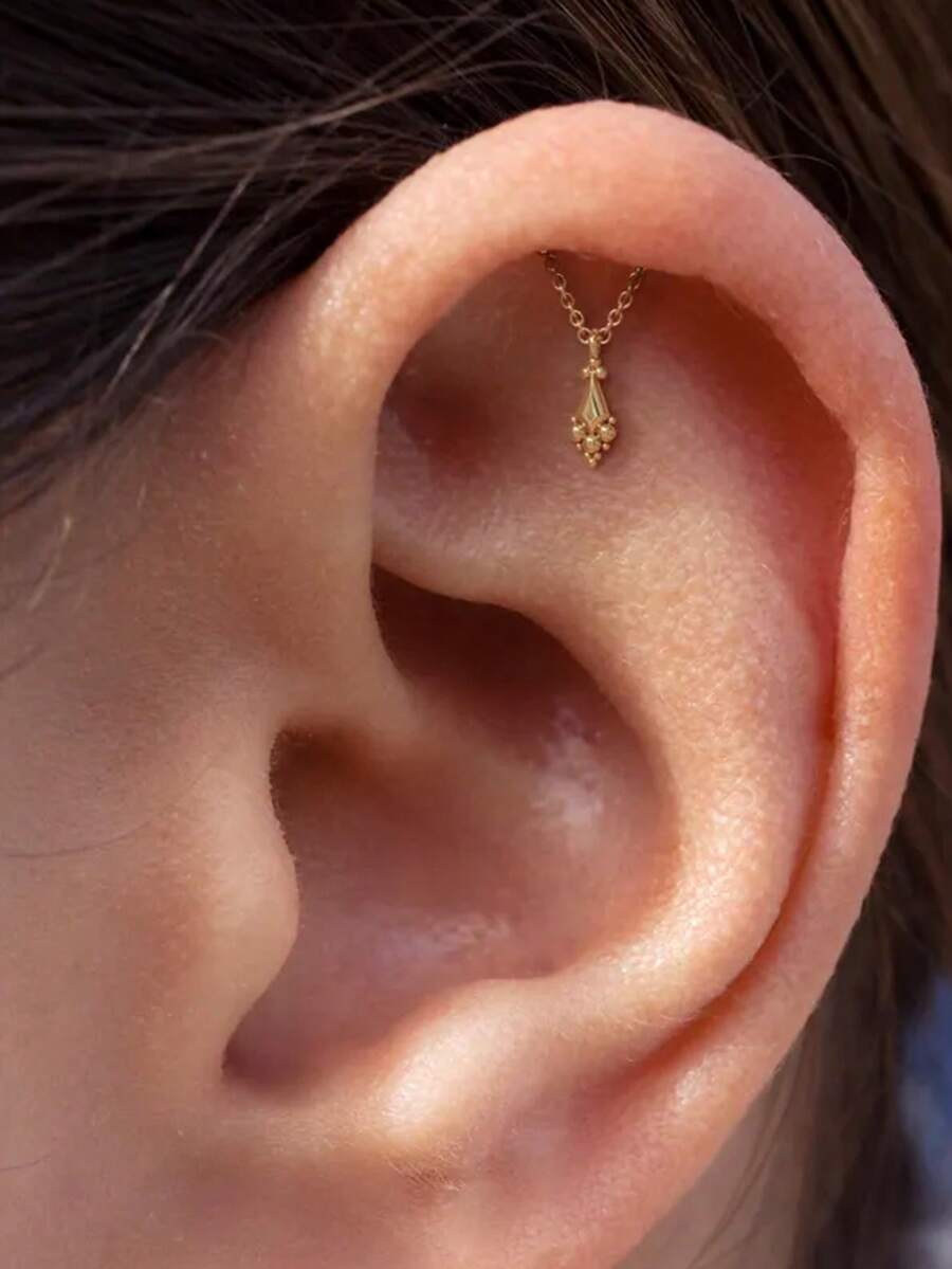 EleRunis 1件装 925纯银流苏不规则粗线平底耳骨耳廓穿孔饰品，适合女性日常佩戴，可用于婚礼、派对、订婚、周年纪念、情人节等场合。 - 金色 - 查看 1