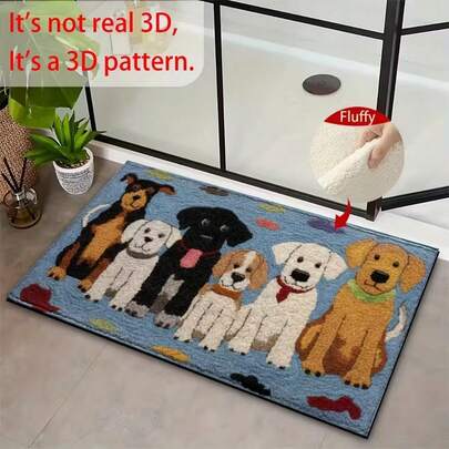 1件可爱宠物狗印花图案设计超细纤维浴室地毯，防滑超柔软浴室地垫，门垫，浴室吸水垫，可机洗，低绒毛，TPR背衬，针织面料，适用于浴室、卧室、厨房、入口、室内外使用，浴室配件和装饰，完美的乔迁新居礼物。