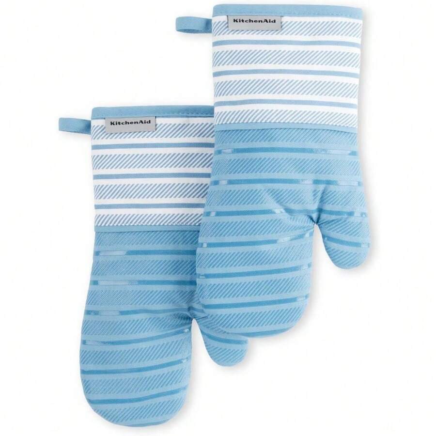 KitchenAid Albany - Juego de 2 Manoplas para Horno, Color Gris Mate, 7 x 13 Pulgadas - Terciopelo azul - Ver 1