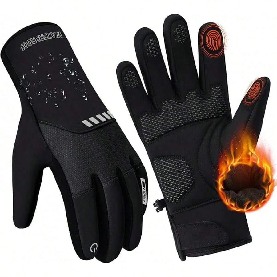 Guantes de invierno para hombres y mujeres, para clima frío, impermeables, para bicicleta de invierno para hombres, cálidos con visualización táctil, para ciclismo, conducción, motocicleta - Negro - Ver 1