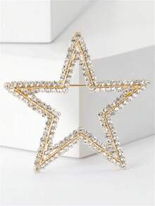 1枚水钻镂空星形胸针，优雅水钻装饰女士百搭配饰别针 - 五角星 - 查看 7