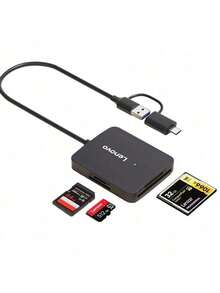 Lenovo Lector de tarjetas USB 3.0 de alta velocidad H204. Su potente chip garantiza velocidades de transferencia de 5 Gbps, lo que permite transferencias de archivos grandes fluidas y rápidas. Sin controladores, listo para usar. Ligero y compacto para una fácil portabilidad. Compatible con múltiples dispositivos. Color negro. - Negro - Ver 1