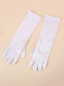 1 par de guantes formales de satén con adorno de perlas para niños (3-8 años) | Accesorio para vestido de niña de las flores, comunión, concurso de belleza, vestido de princesa - perla - Ver 3