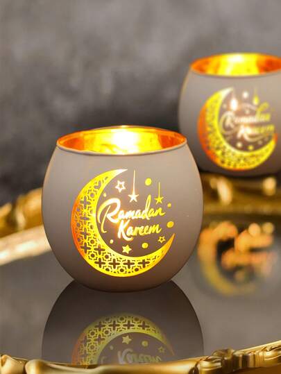 2pcs Vintage Glass Ramadan Kareem Candle Holders, White Golden Star Moon Design Eid Desktop Ornament,Ramadan Decorations For Home, Ramadan Party Decoration,Ramadan Mubarak Decor, Islam Muslim Event Party Supplies, EID Mubarak Decoration, Home Decor Room Decor, Kitchen Dining Table Decor,Ramadan Eid Decor,Gift For Eid Al-Fitr(Candles Not Included)