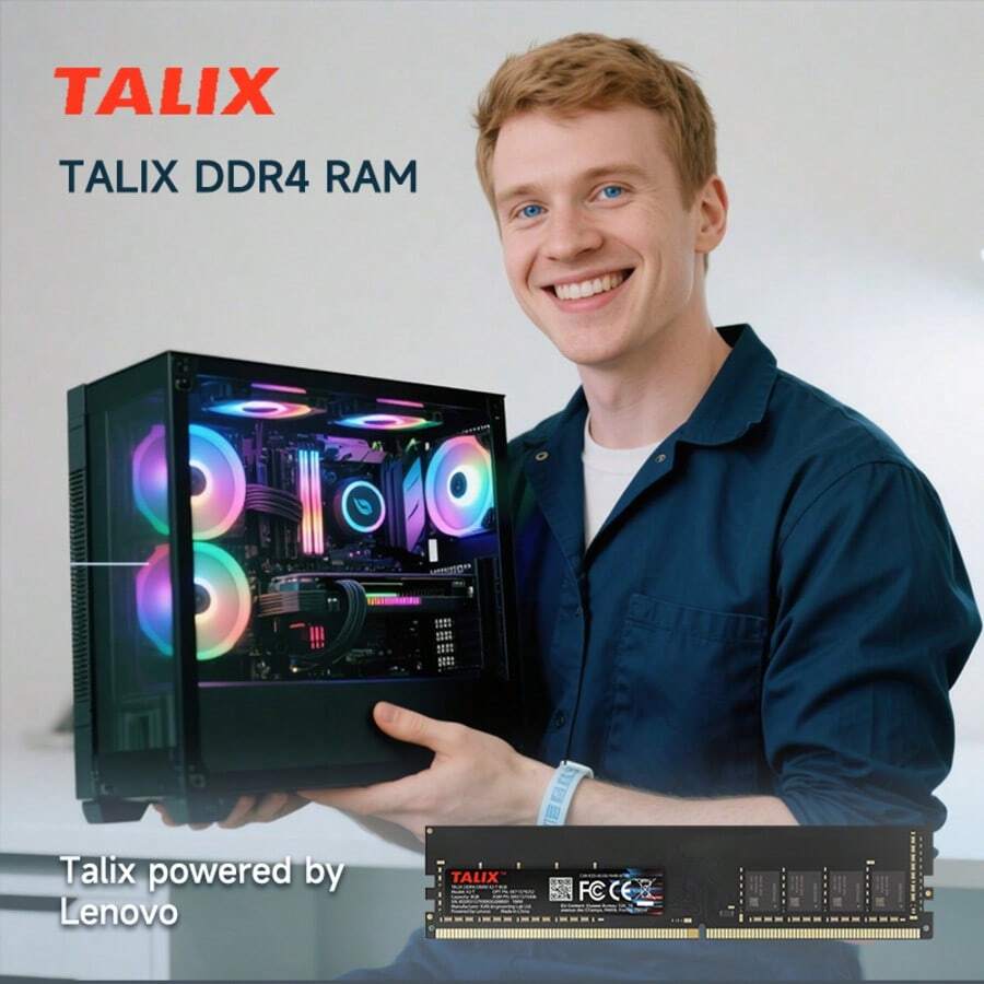 Lenovo 联想 Talix 高速 8GB/16GB DDR4 3200MHz 台式机内存条，高性能升级，经久耐用，可靠性高，1.2V 工作电压，运行流畅 - 黑色 - 查看 1