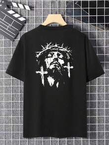 Envío nacional | camiseta de manga corta con estampado casual de algodón puro para hombres en primavera y verano - Negro - Ver 2