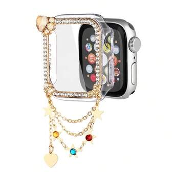 1 st. skyddande fodral med hjärt- och stjärnkedja och hänge, fallskyddande, modernt och avslappnat skyddsfodral, kompatibel med Apple Watch 40/41/44/45 mm, kompatibel med Apple Watch Ultra/SE/11/10/9/8/7/6/5/4/3/2/1-serien, smartklocka-tillbehör